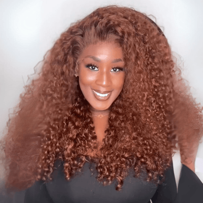 Reddish Brown Curly Human Hair Wigs 250% Density Glueless 13x4 Lace Front Curly Human Hair Wigs - GeetaHair