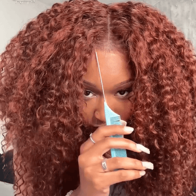 Ready To Wear Reddish Brown Jerry Curly Glueless Wigs 13x4 Lace Front Curly Human Hair Wigs 250% Density - GeetaHair
