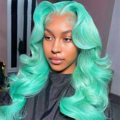 Mint Green Body Wave Lace Front Wig Colored Glueless HD Transparent Lace Human Hair Wigs - Geeta Hair - GeetaHair