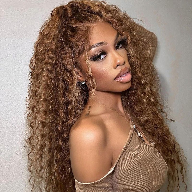 Highlight Brown Color Deep Wave 13x4 / 4x4 Lace Front Wig Subscriber Exclusive Flash Sale - GeetaHair
