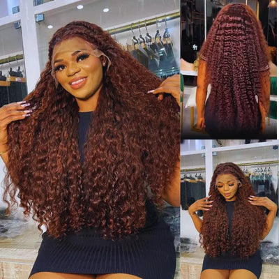 Spanish Curly Colored Wigs Burgundy 13x4 HD Lace Wig Transparent Human Hair Wigs Pre plucked Hairline - Geeta Hair - GeetaHair