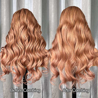 Body Wave Light Flaxen Brown Human Hair Wigs 13x4 Lace Front Cozy Blonde Glueless Wigs 250% Density - GeetaHair