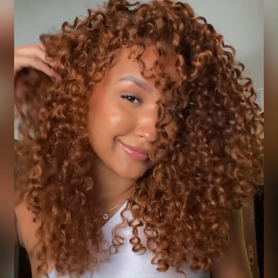 Natural Color/Brown Ginger Glueless Wigs 13x4 Lace Front Wigs Human Hair Ombre Curly HD Transparent Lace Frontal Wigs for Women - GeetaHair