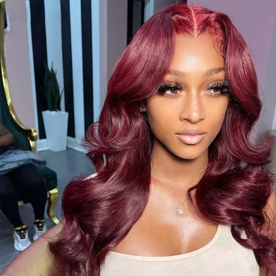Glueless Wigs 99J Burgundy Body Wave Lace Front Wig Colored Pre Plucked Nature Hairline Human Hair Wigs - GeetaHair - GeetaHair