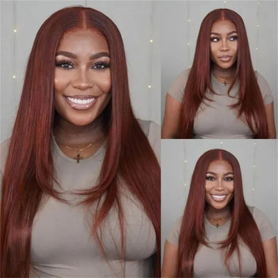 Layered Straight 13x4/4x4 Reddish Brown Lace Frontal Wig HD Transparent Human Hair Wigs Auburn Colored 33# Wig - Geeta Hair - GeetaHair