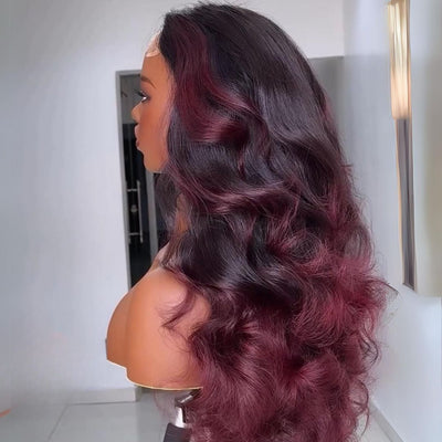 Ombre Burgundy Lace Front Wig Body Wave 13x4 99J Colored Glueless Wigs Pre Plecked - Geeta Hair - GeetaHair