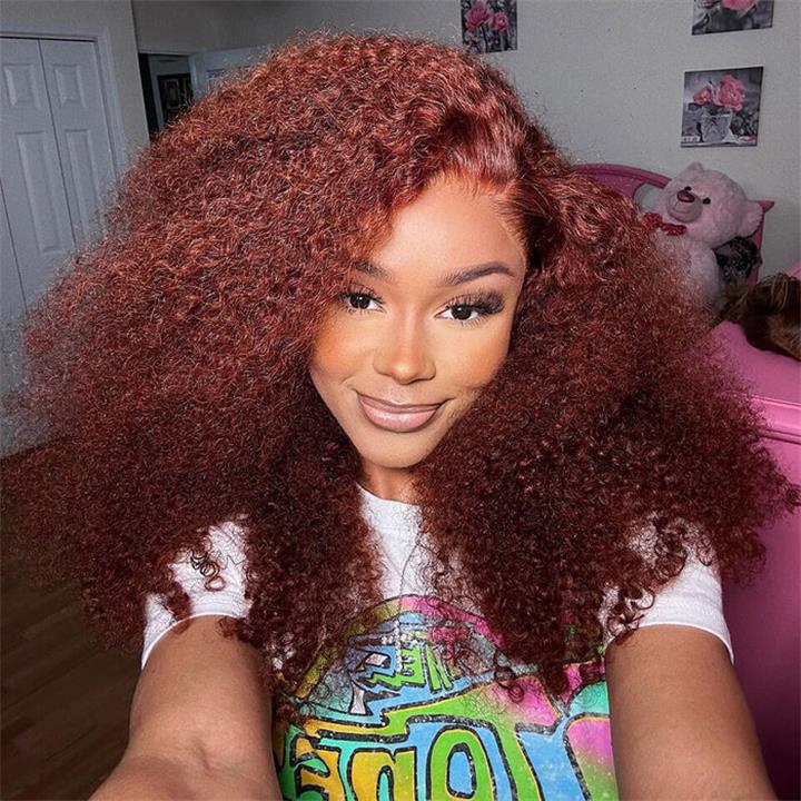 Wear Go Glueless Reddish Brown Kinky Curly Lace Front Wig 180% Density Breathable Wig - Geeta Hair - GeetaHair