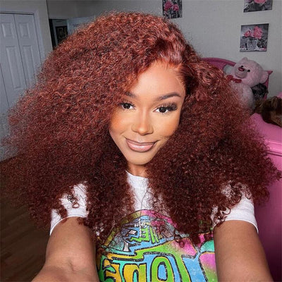 Wear Go Glueless Reddish Brown Kinky Curly Lace Front Wig 180% Density Breathable Wig - Geeta Hair - GeetaHair