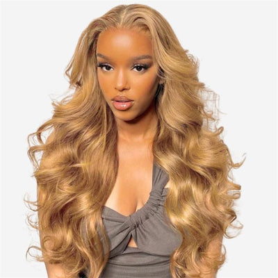 Glueless Honey Blonde Body Wave Lace Front Wig 13X4 HD Lace Front Wigs Human Hair 180 Density - GeetaHair