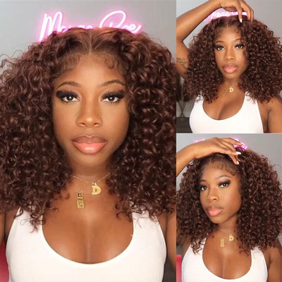 Reddish Brown 5X5 HD Lace Closure Deep Curly Bob Wig Glueless Curly Red Wine Invisible Lace Human Hair Bob Wigs - GeetaHair
