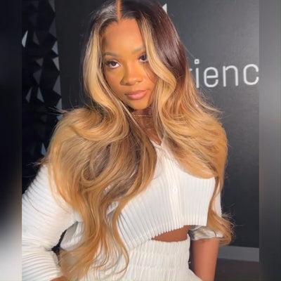 Body Wave Wig T1B/27 Ombre Blonde 13x4 Lace Front Wig Colorful Human Hair Wigs 250% Density - GeetaHair