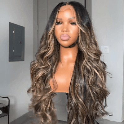Balayage Highlights Body Wave Wig 13x4 Lace Front Human Hair Wigs Honey Blonde Highlights Wigs - GeetaHair