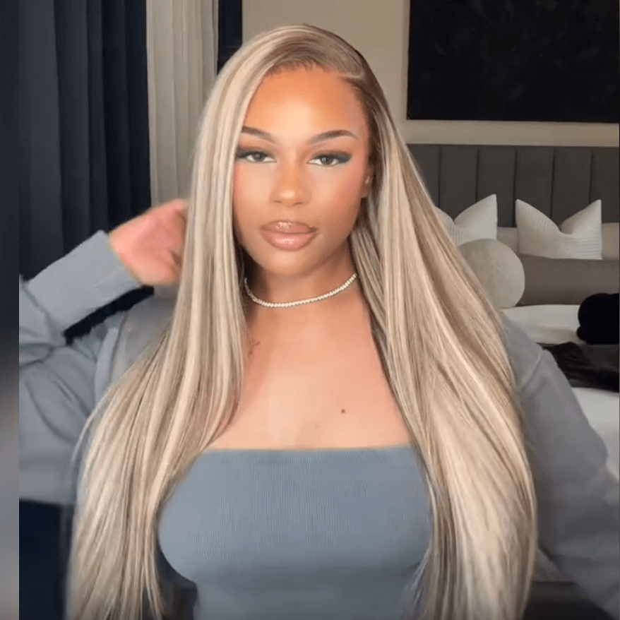 Ash Blonde Balayage Straight/Body Wave Lace Front Wig Tea Brown Colored Human Hair Wigs With Highlights - GeetaHair