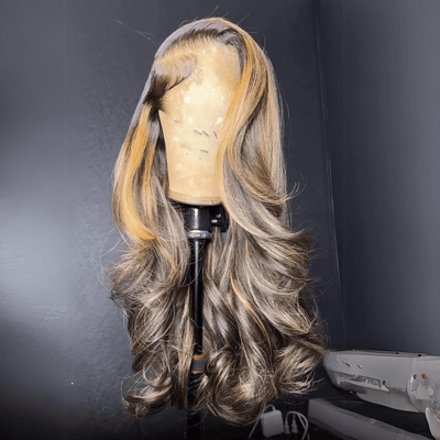 Luxury Layer Gluless Wigs Blonde With Brown Colored Lace Front Wig Highlight 13x4 Lace Front Human Hair Wigs - GeetaHair