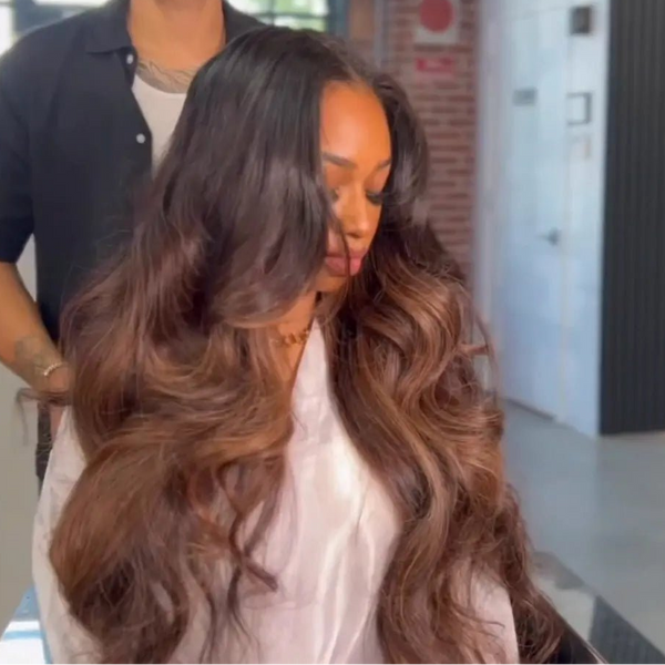 Body Wave 4x4 Lace Glueless Wig Chestnut Highlight Brown Color Daily Deal