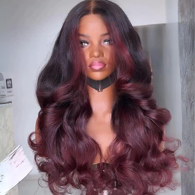 Ombre Burgundy Lace Front Wig Body Wave 13x4 99J Colored Glueless Wigs Pre Plecked - Geeta Hair - GeetaHair