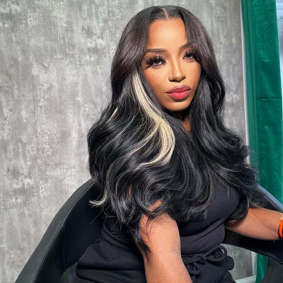 Grey With Black Highlight Straight Wig 13x4 Lace Frontal Wig Mix Color Wig Human Hair Wig - GeetaHair