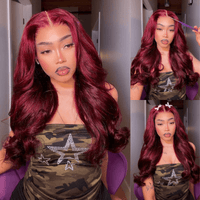 99J Burgundy Glueless Wigs 3D Body Wave Red Colored Lace Front Wigs Pre Plecked Daily Deal - GeetaHair