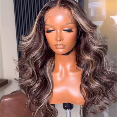 Highlight Ash Blonde Body Wave Human Hair Wig 13x4 Transparent HD Lace Front Wig for Women Pre Plucked - GeetaHair