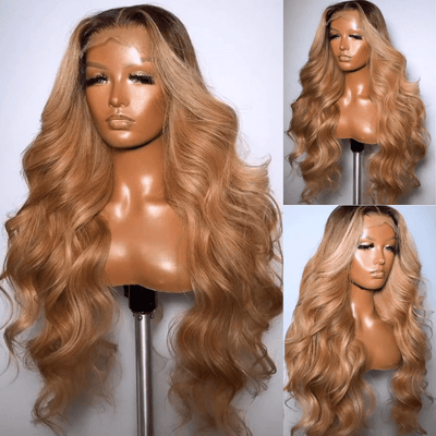 1B Blonde Body Wave 13x4 Lace Front Wigs Ombre Blonde Colored Human Hair Glueless Wigs - GeetaHair