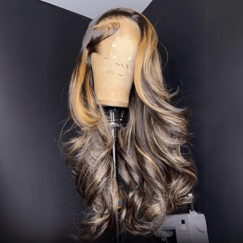 Luxury Layer Gluless Wigs Blonde With Brown Colored Lace Front Wig Highlight 13x4 Lace Front Human Hair Wigs - GeetaHair