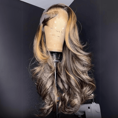 Luxury Layer Gluless Wigs Blonde With Brown Colored Lace Front Wig Highlight 13x4 Lace Front Human Hair Wigs - GeetaHair