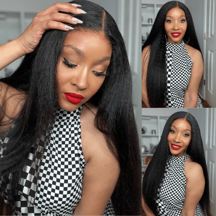 Geetahair Upgrade HD Lace Kinky Straight Wig Crystal Clear Lace Human Hair Wigs With Pre Plucked Natural Hairline - GeetaHair