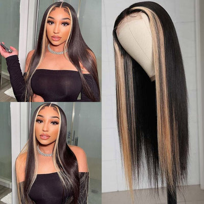 Graduation Season Special 38% Off Highlight Ombre TL/27 Skunk Stripe Bone Straight Hair Wig 13x4 HD Lace Front Human Hair Wigs - GeetaHair
