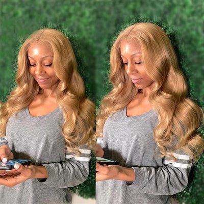 Glueless Honey Blonde Body Wave Lace Front Wig 13X4 HD Lace Front Wigs Human Hair 180 Density - GeetaHair