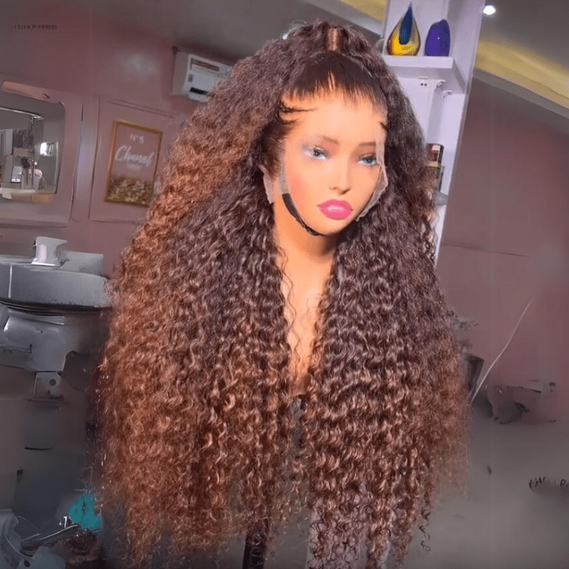 Dark Chocolate Brown Color Wig Curly 13x4 Transparent Lace Frontal Wig Pre Plucked - Geeta Hair - GeetaHair