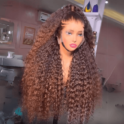 Dark Chocolate Brown Color Wig Curly 13x4 Transparent Lace Frontal Wig Pre Plucked - Geeta Hair - GeetaHair