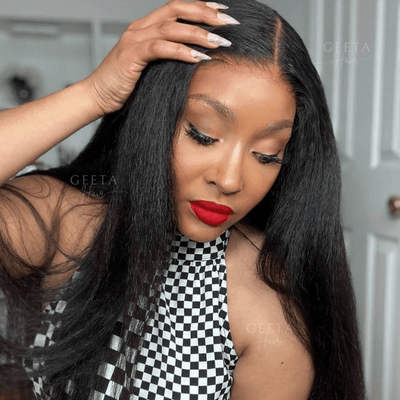 Geetahair Upgrade HD Lace Kinky Straight Wig Crystal Clear Lace Human Hair Wigs With Pre Plucked Natural Hairline - GeetaHair