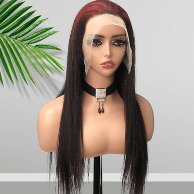 Sparkle burgundy Roots Long Straight 13x4/4x4 Lace Front Wig Ombre 99J Colored Bone Straight Human Hair Wigs - Geeta Hair - GeetaHair