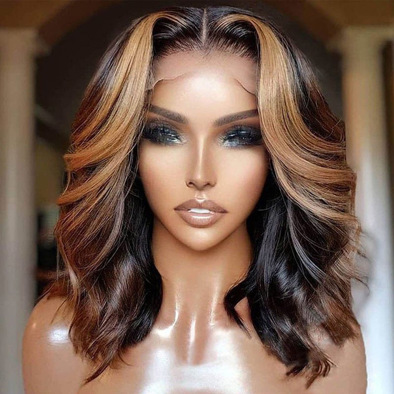 No Code Need: Honey Blonde Highlight Body Wave13x4 Lace Front 4x4 Lace Closure Human Hair Bob Wigs - Geeta Hair - GeetaHair