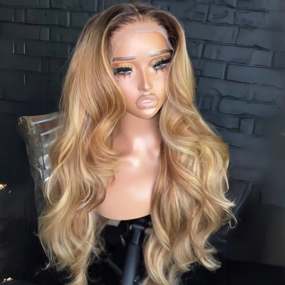 Honey Blonde Colored Glueless Wigs Body Wave 13x4 Lace Front Wig Pre Plucked 250% Density - GeetaHair