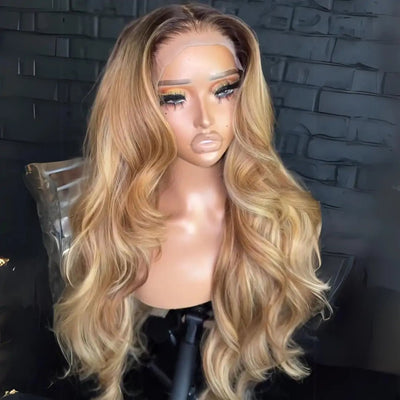 Honey Blonde Colored Glueless Wigs Body Wave 13x4 Lace Front Wig Pre Plucked 250% Density - GeetaHair