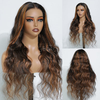 Pre Bleached Knots Highlight Brown Body Wave Wig Ombre FP1B/27 13x4 Lace Front Human Hair Wigs - GeetaHair