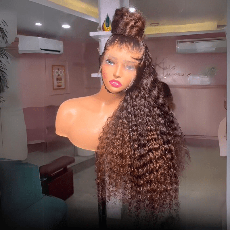 Dark Chocolate Brown Color Wig Curly 13x4 Transparent Lace Frontal Wig Pre Plucked - Geeta Hair - GeetaHair