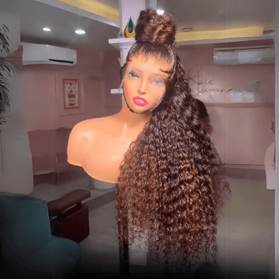 Dark Chocolate Brown Color Wig Curly 13x4 Transparent Lace Frontal Wig Pre Plucked - Geeta Hair - GeetaHair