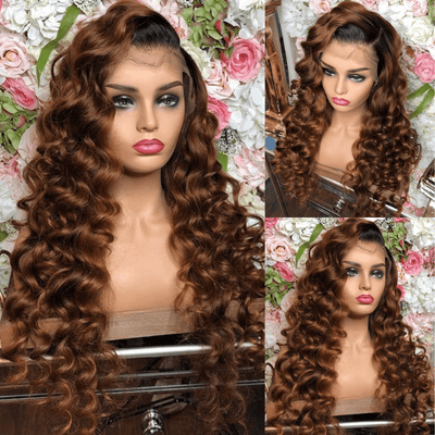 Loose Deep Wave Blue/Reddish Brown/Brown/Burgundy 13x4 Lace Front Wigs Pre Plucked Natural Hairline Human Hair Wigs - Geeta Hair - GeetaHair