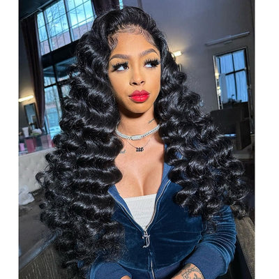 Loose Deep Wave Lace Front Wig Human Hair 13x4 Wand Curly HD Lace Wigs 180% Density - GeetaHair