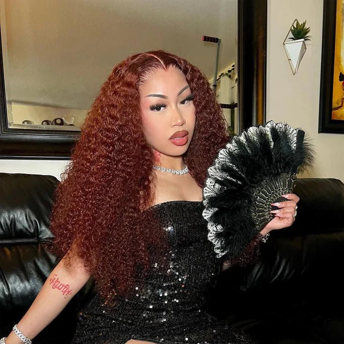Wear Go Glueless Reddish Brown Kinky Curly Lace Front Wig 180% Density Breathable Wig - Geeta Hair - GeetaHair