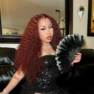 Wear Go Glueless Reddish Brown Kinky Curly Lace Front Wig 180% Density Breathable Wig - Geeta Hair - GeetaHair
