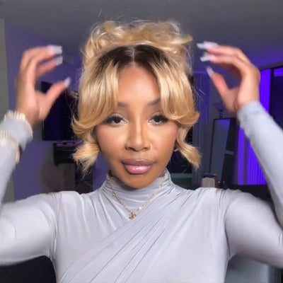 1B Blonde Glueless Wigs Body Wave Lace Frontal 13x4 Honey Blonde Ombre Human Hair Wigs Pre Plucked - GeetaHair