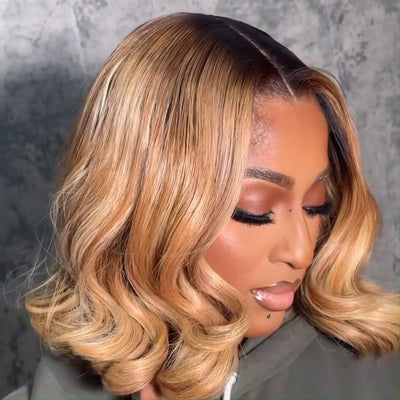 Ombre 1B/27 Glueless Wigs Natural Straight 13x4 Lace Front Human Hair Wigs Blonde Colored with Dark Roots Bob Wigs No Code Needed - GeetaHair