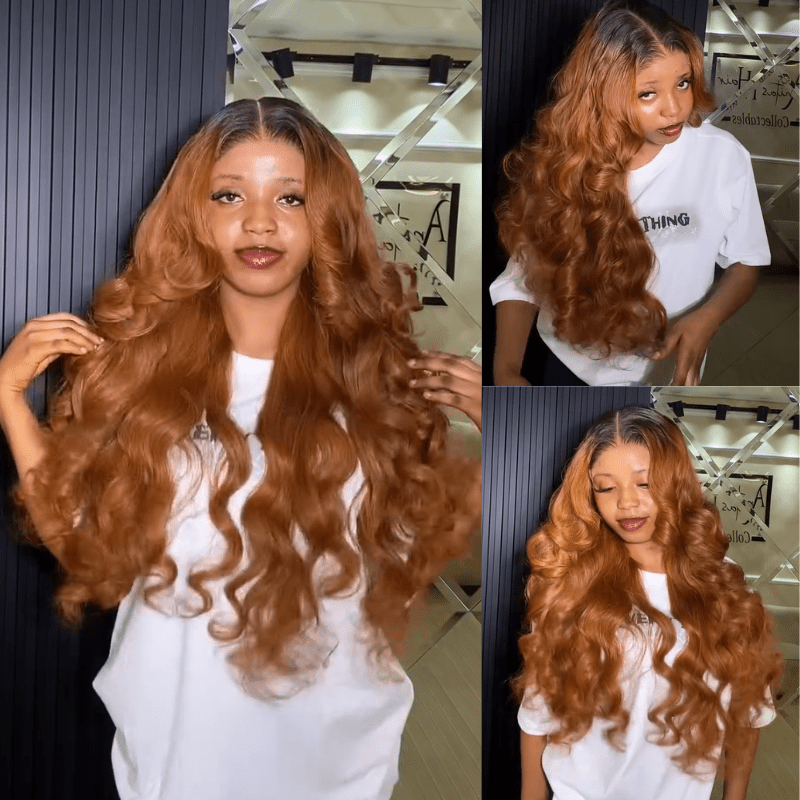 Ombre 1B/30 Colored Human Hair Wigs Loose Wave Honey Blonde 13x4 Lace Front Wig Pre Plucked 250% Density - GeetaHair