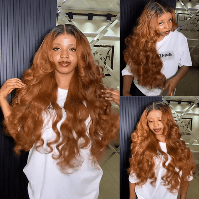 Ombre 1B/30 Colored Human Hair Wigs Loose Wave Honey Blonde 13x4 Lace Front Wig Pre Plucked 250% Density - GeetaHair