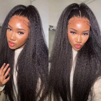 Kinky Straight Wig Lace Frontal Human Hair Wigs With Pre Plucked Natural Hairline Flash Sale - GeetaHair