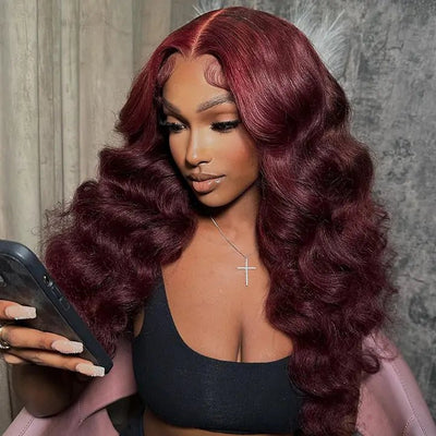 Body Wave 99J Lace Front Wig 13x4 Burgundy Colored Glueless Wigs Pre Plecked - Geeta Hair - GeetaHair