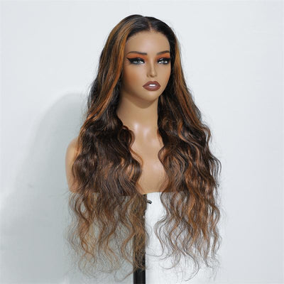 Pre Bleached Knots Highlight Brown Body Wave Wig Ombre FP1B/27 13x4 Lace Front Human Hair Wigs - GeetaHair